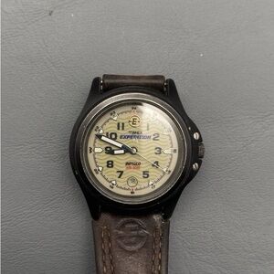 Timex Expedition Watch Women 30mm Indiglo Black Date Leather Band Untested